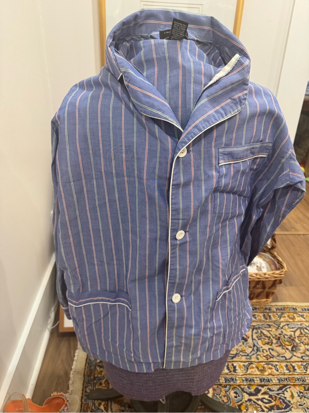 Blue Striped Button-Up Pajama Top, vintage Dior